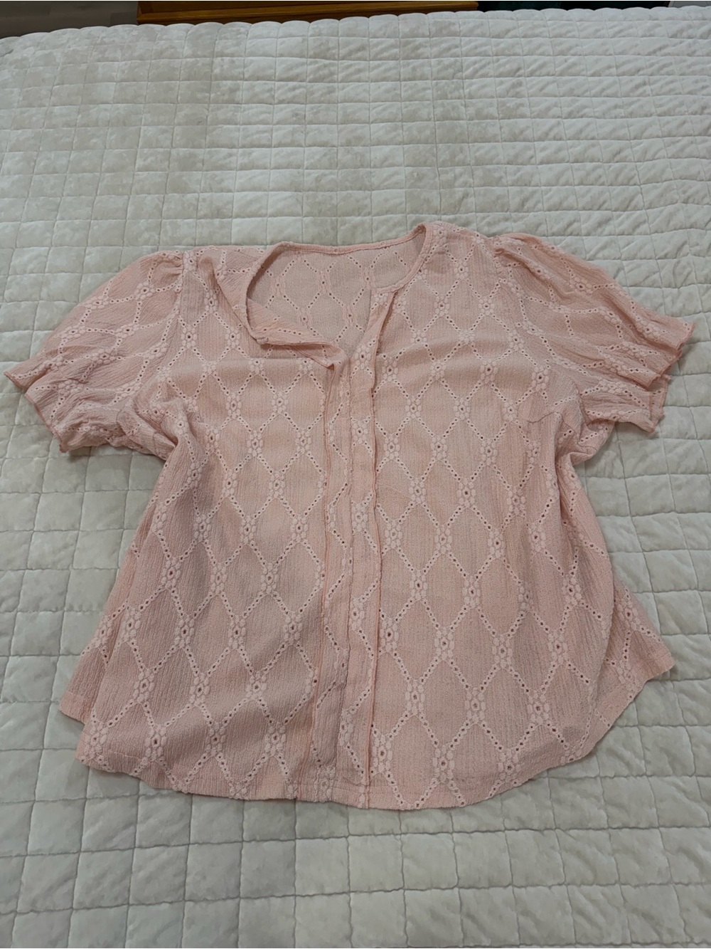 SHEIN Light Pink Eyelet Button-Front Blouse